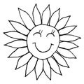 Smiling young sun. Hand drawing sketch. Black outline on white background. Vector illustration Royalty Free Stock Photo