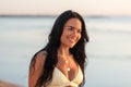 smiling young woman in bikini swimsuit on beach Royalty Free Stock Photo