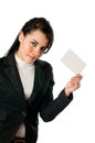 Smiling young woman with blank card Royalty Free Stock Photo