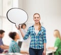 Smiling young woman with blank text bubble Royalty Free Stock Photo