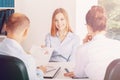 Young woman during interview in small start-up