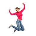 Smiling young woman jumping in air Royalty Free Stock Photo
