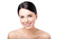 Smiling young woman. Perfect clean skin. Kind face. Closeup beauty portrait Royalty Free Stock Photo