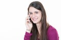 smiling young woman on the phone with her long hair and her broad handsome smile Royalty Free Stock Photo