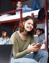 Smiling young woman with phone Royalty Free Stock Photo