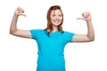 Smiling young woman pointing at herself. T-shirt design Royalty Free Stock Photo