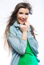 Smiling young woman portrait with hair motion Royalty Free Stock Photo