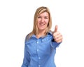 Smiling young woman showing thumb up isolated Royalty Free Stock Photo