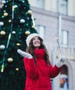 Smiling young woman with sparkles lights Royalty Free Stock Photo