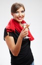 Smiling young womanportrait with cocktail glass dressed black dr Royalty Free Stock Photo