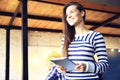 Smiling young women using digital tablet Royalty Free Stock Photo