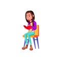 smiling youth girl reading interesting book in waiting room cartoon vector