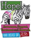 Colorful Zebra with Labels and Precepts Commemorating Rare Disease Day, Vector Illustration