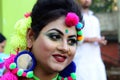 Smilling portrait of a girl dressed to celebrate the famous festival of holi in kolkata, india Royalty Free Stock Photo