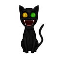 Smilling sitting cartoon black cat illustration isolated on white background.