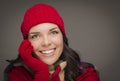 Smilng Mixed Race Woman Wearing Winter Hat and Gloves Royalty Free Stock Photo