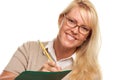 Smilng Woman with Pencil and Folder Royalty Free Stock Photo