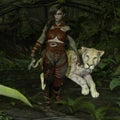 Warrior Girl with Sabre Tooth, 3D Illustration