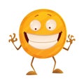 Smirk coin. Icon for the game apps interface. Cartoon image of funny golden coin with arms and legs, emotions on a white