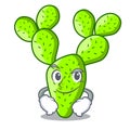 Smirking cartoon opuntia cactus in the desert