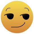 Smirking Emoji. A yellow face with a sly, smug, mischievous, or suggestive facial expression. A half-smile raised eyebrows, and Royalty Free Stock Photo