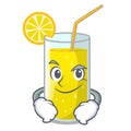 Smirking glass fresh lemon juice on mascot Royalty Free Stock Photo