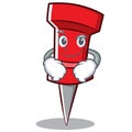 Smirking red pin character cartoon