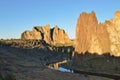 Smith Rock and Crooked River at sunrise Royalty Free Stock Photo
