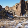 Smith Rocks and Crooked River behind fence