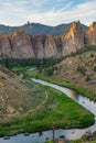 Smith rocks State Park and the crooked River in Oregon at sunrise Royalty Free Stock Photo