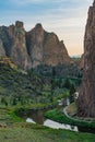 Smith rocks State Park and the crooked River in Oregon at sunrise Royalty Free Stock Photo