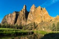 Smith rocks State Park and the crooked River in Oregon at sunrise Royalty Free Stock Photo