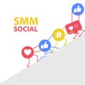 Smm promotion and social marketing - hashtags icons supporting e