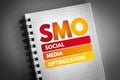 SMO - Social Media Optimization acronym on notepad, internet concept background Royalty Free Stock Photo