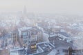 Heavy smog over the city during winter in Wroclaw, Poland. Thick layer of smog and haze obscuring the view