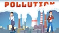 Smog polluted urban landscape with coughing people Royalty Free Stock Photo