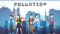 Smog polluted urban landscape with coughing people Royalty Free Stock Photo