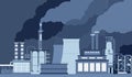 Smog pollution. Chimneys and factory pipes with smoke clouds. Industrial factories landscape. Emission of chemicals, air Royalty Free Stock Photo