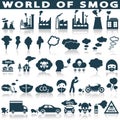 Smog, pollution icons set