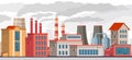 Smog pollution. Industrial factory with pipes pollutes environment with toxic smoke. Smog and chemical waste in ecology