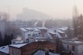 Smog in winter time in Warsaw, Poland