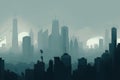 smoggy skyline of large city, with layer of haze obscuring the view The image highlights the impact of air pollution on