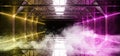 Smoke Smoke Alien Sci Fi Neon Led Laser Orange Yellow Purple Glowing Dark Light Lines In Futuristic Modern Construction Stage