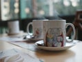 Smoke on Black coffee in a white cup placed on a wooden table Royalty Free Stock Photo