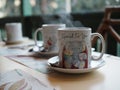 Smoke on Black coffee in a white cup placed on a wooden table Royalty Free Stock Photo