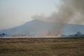 Smoke from burning. Farmers burn rice straw to prepare to plant rice for the next season. Toxic effect resulting from burning of Royalty Free Stock Photo