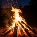 Smoke from the burning wood wisps upward, adding a dynamic element Royalty Free Stock Photo
