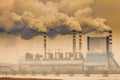 Smoke from chimney of power plant or station. Industry Royalty Free Stock Photo