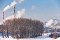 Smoke chimneys from the factory at winter Royalty Free Stock Photo