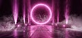 Smoke Circle Sci Fi Futuristic Background Vibrant Purple Ultraviolet Pink Neon Arc Big Huge Dark Empty Grunge Concrete Long Hall
